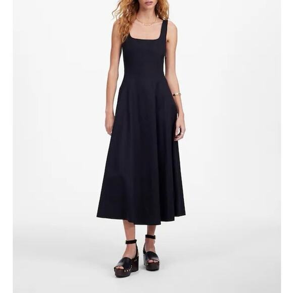NWT Madewell Seamed Square Neck Linen Blend Midi Dress In Jet Black Size 12 - Picture 1 of 10